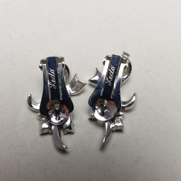 Vintage Ledo Rhinestone Clip On Earrings, Silver Tone 50s 60s Sparkle, Estate - Picture 3 of 7